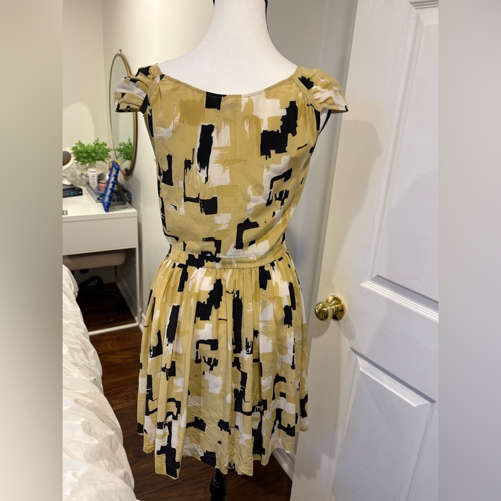Joie 100% Silk Fit & Flare Mini Dress Abstract Print Mustard Yellow Size S - Picture 10 of 10